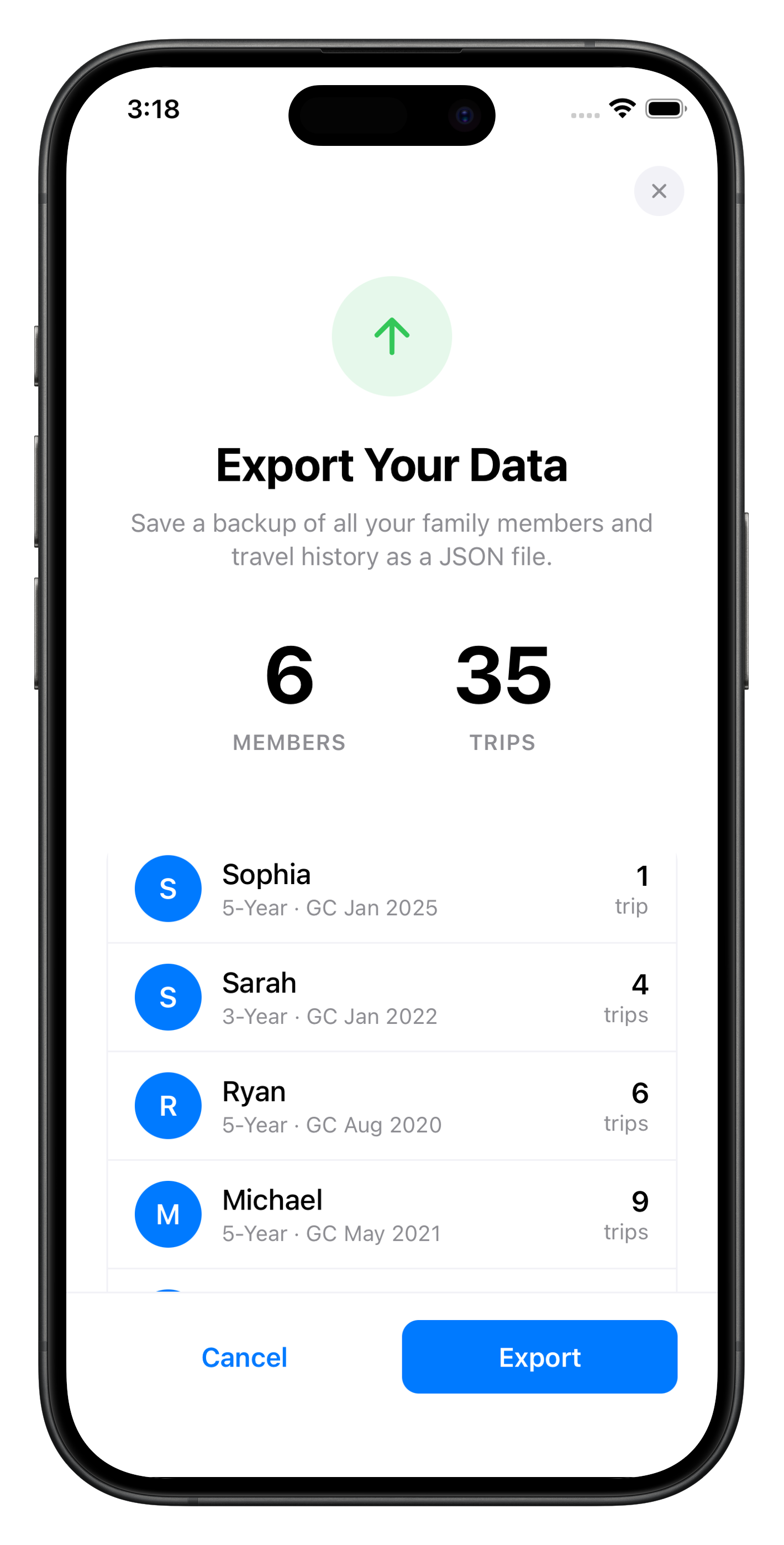 Export your data as JSON backup